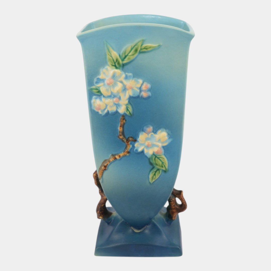 Roseville Apple Blossom Blue 1949 Mid Century Modern Pottery Ceramic Vase 390-12