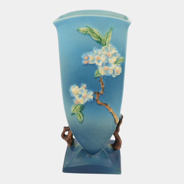 Roseville Apple Blossom Blue 1949 Mid Century Modern Pottery Ceramic Vase 390-12