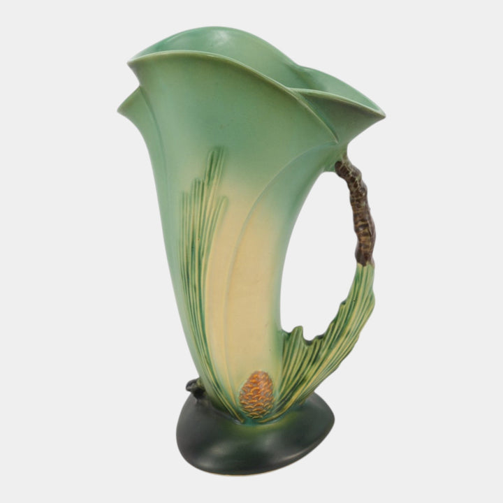 Roseville Pine Cone Green 1953 Mid Century Modern Pottery Ewer Vase 485-10