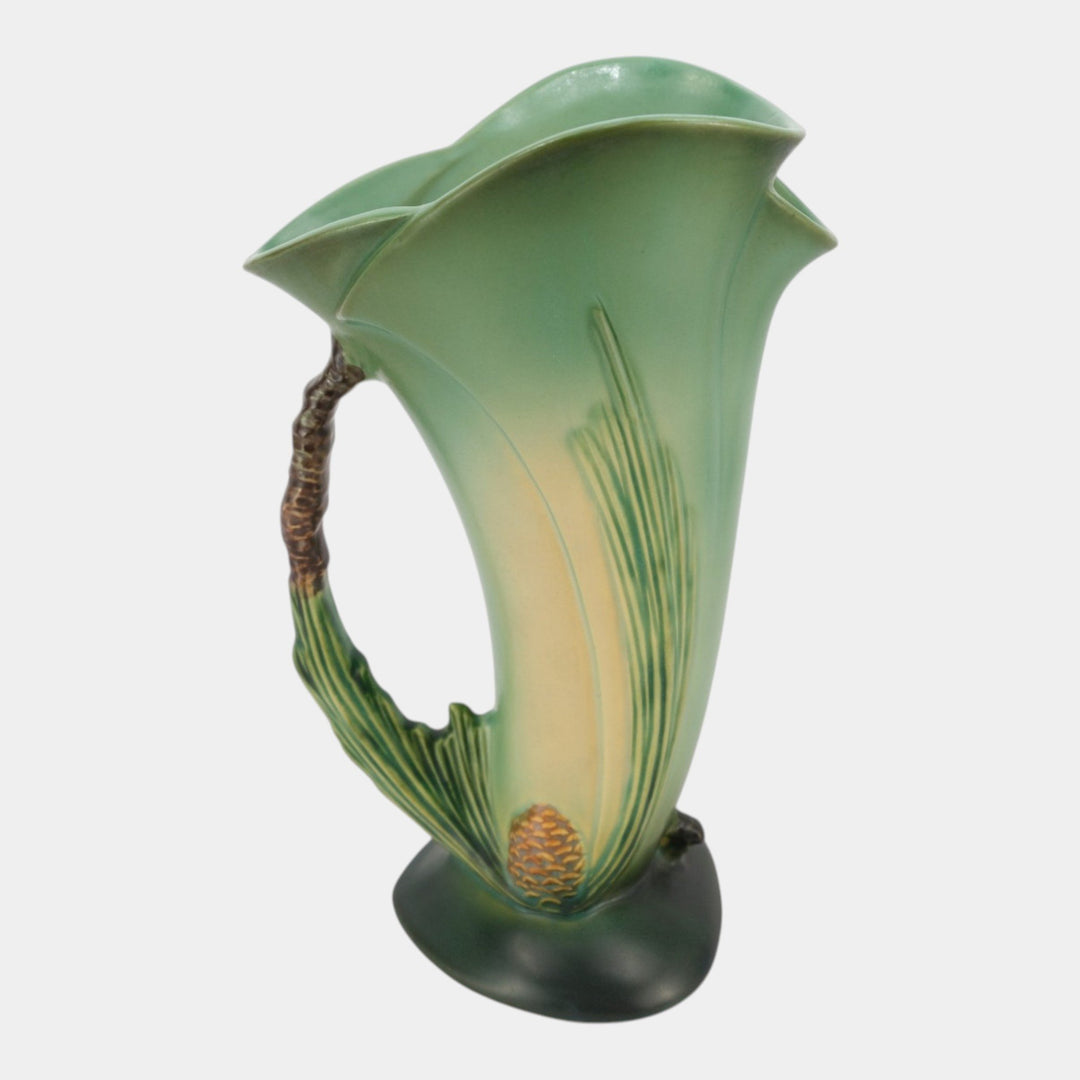 Roseville Pine Cone Green 1953 Mid Century Modern Pottery Ewer Vase 485-10