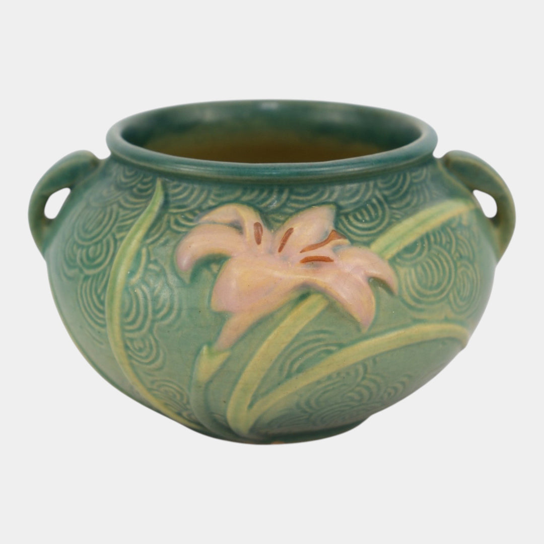 Roseville Zephyr Lily Green 1946 Vintage Art Pottery Jardiniere Planter 671-4