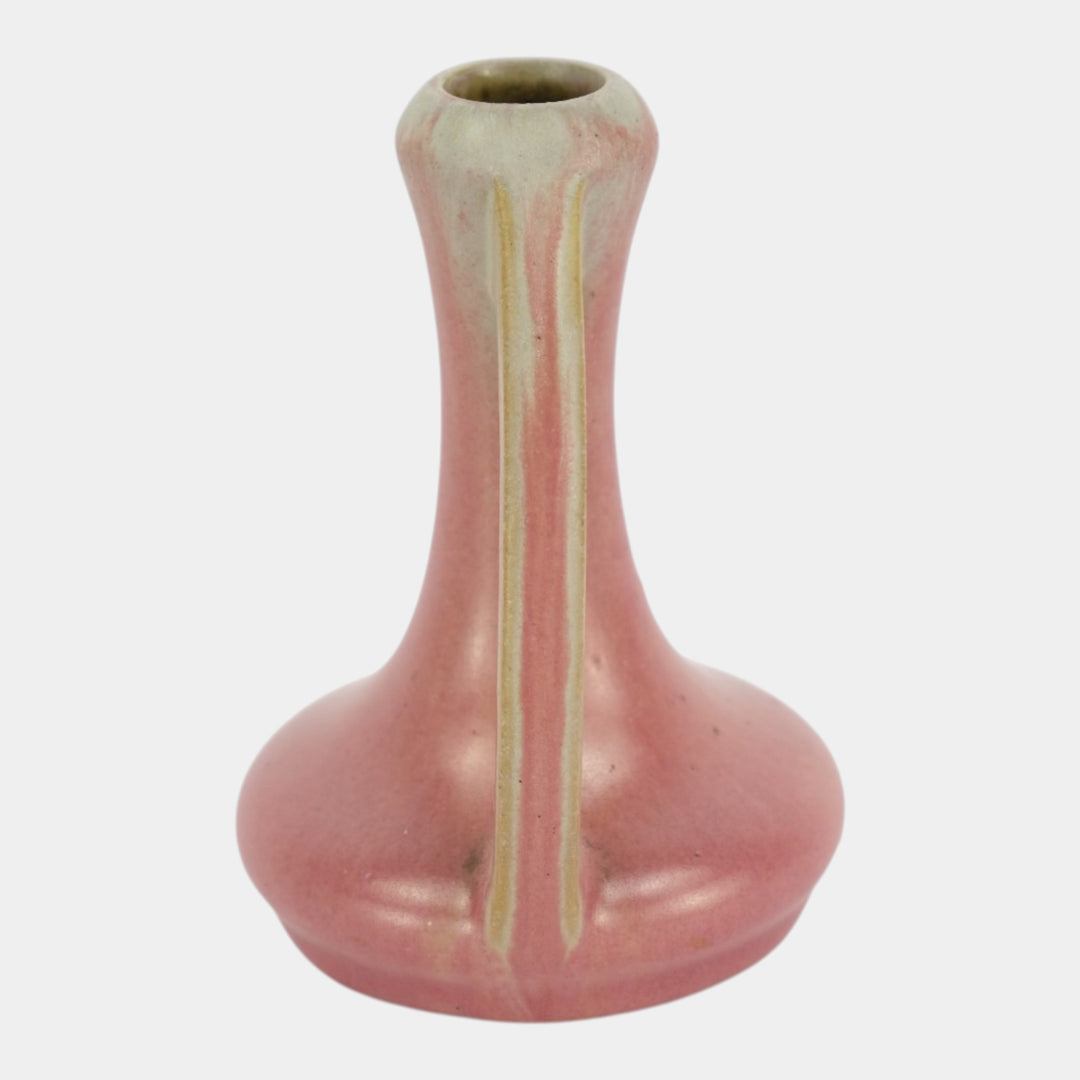 Fulper 1917-1934 Vintage Art Pottery Pink Green Handled Dipstick Ewer Vase 38B