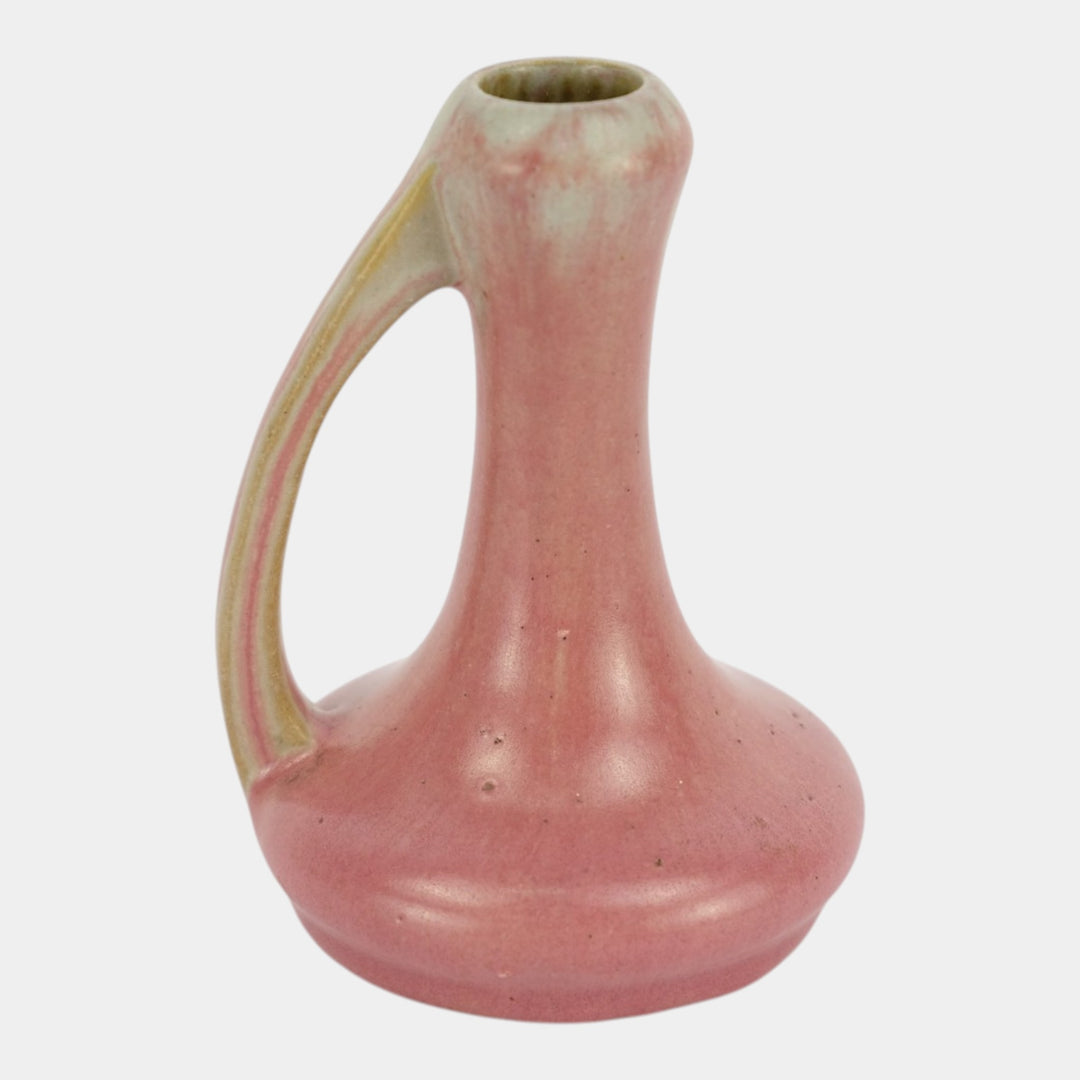 Fulper 1917-1934 Vintage Art Pottery Pink Green Handled Dipstick Ewer Vase 38B