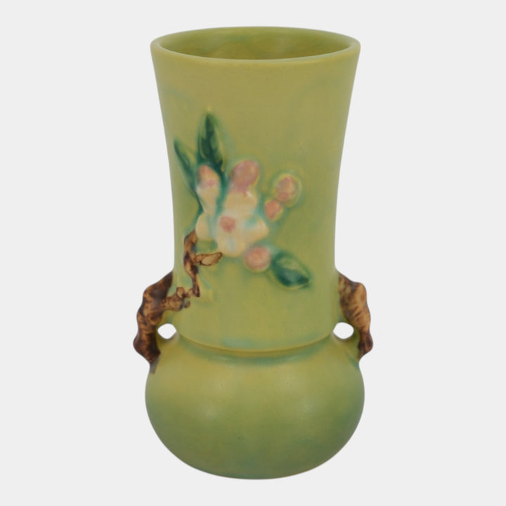 Roseville Apple Blossom Green 1949 Mid Century Modern Ceramic Flower Vase 381-6