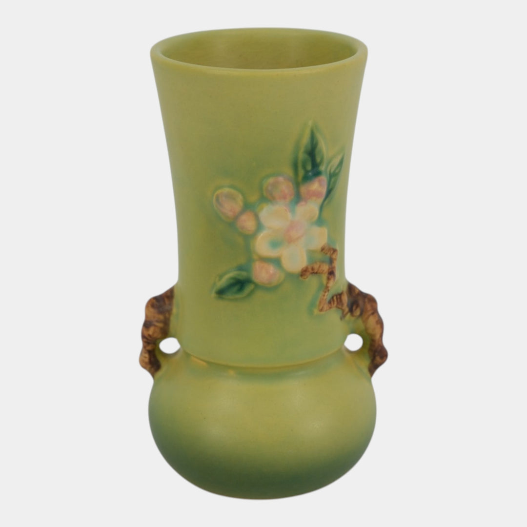 Roseville Apple Blossom Green 1949 Mid Century Modern Ceramic Flower Vase 381-6