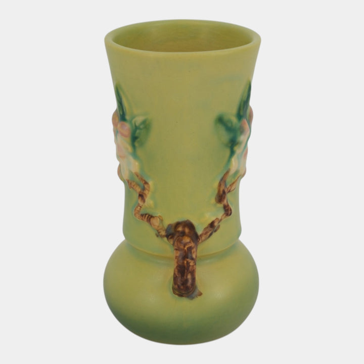 Roseville Apple Blossom Green 1949 Mid Century Modern Ceramic Flower Vase 381-6