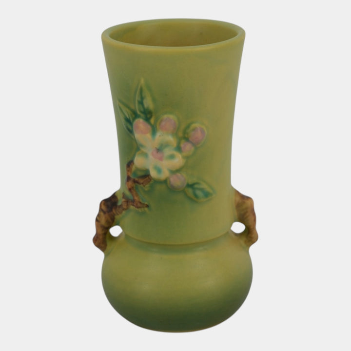 Roseville Apple Blossom Green 1949 Mid Century Modern Ceramic Flower Vase 381-6