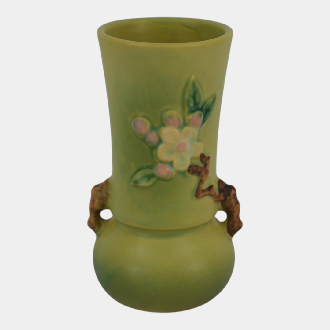 Roseville Apple Blossom Green 1949 Mid Century Modern Ceramic Flower Vase 381-6