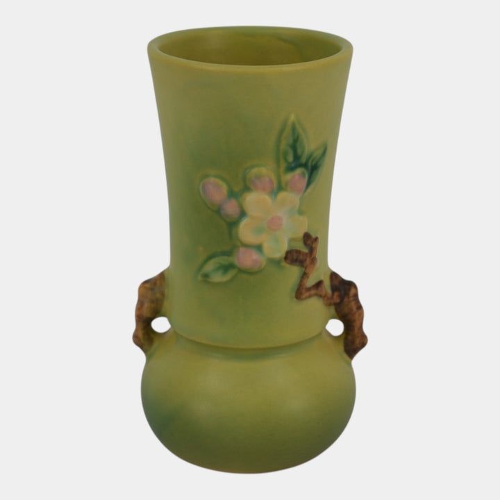 Roseville Apple Blossom Green 1949 Mid Century Modern Ceramic Flower Vase 381-6