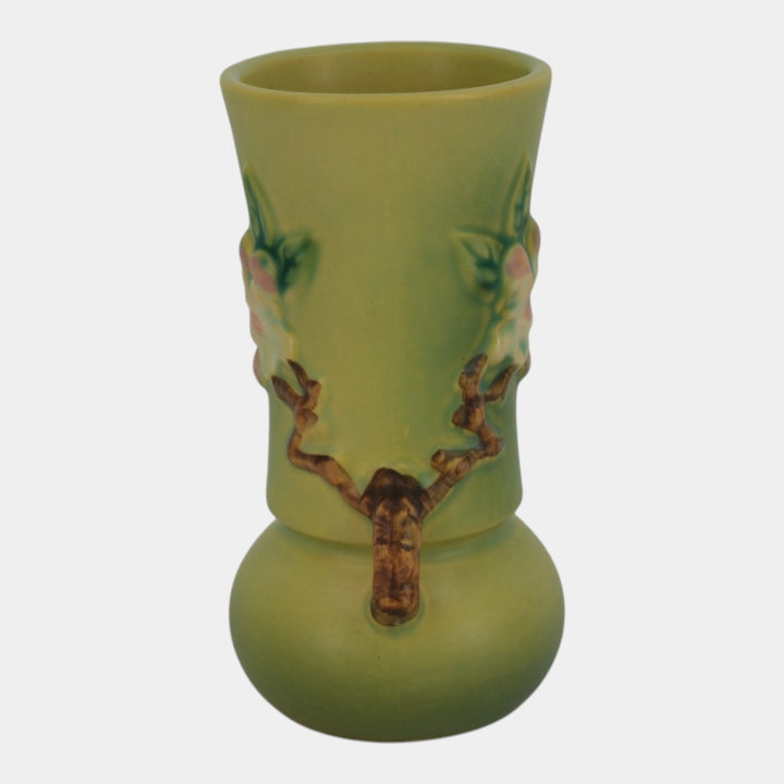 Roseville Apple Blossom Green 1949 Mid Century Modern Ceramic Flower Vase 381-6