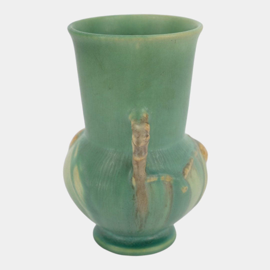 Roseville Pine Cone Green 1936 Vintage Art Pottery Handled Ceramic Vase 839-6