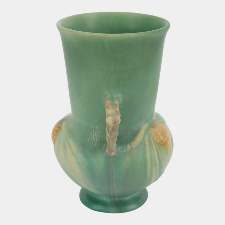Roseville Pine Cone Green 1936 Vintage Art Pottery Handled Ceramic Vase 839-6
