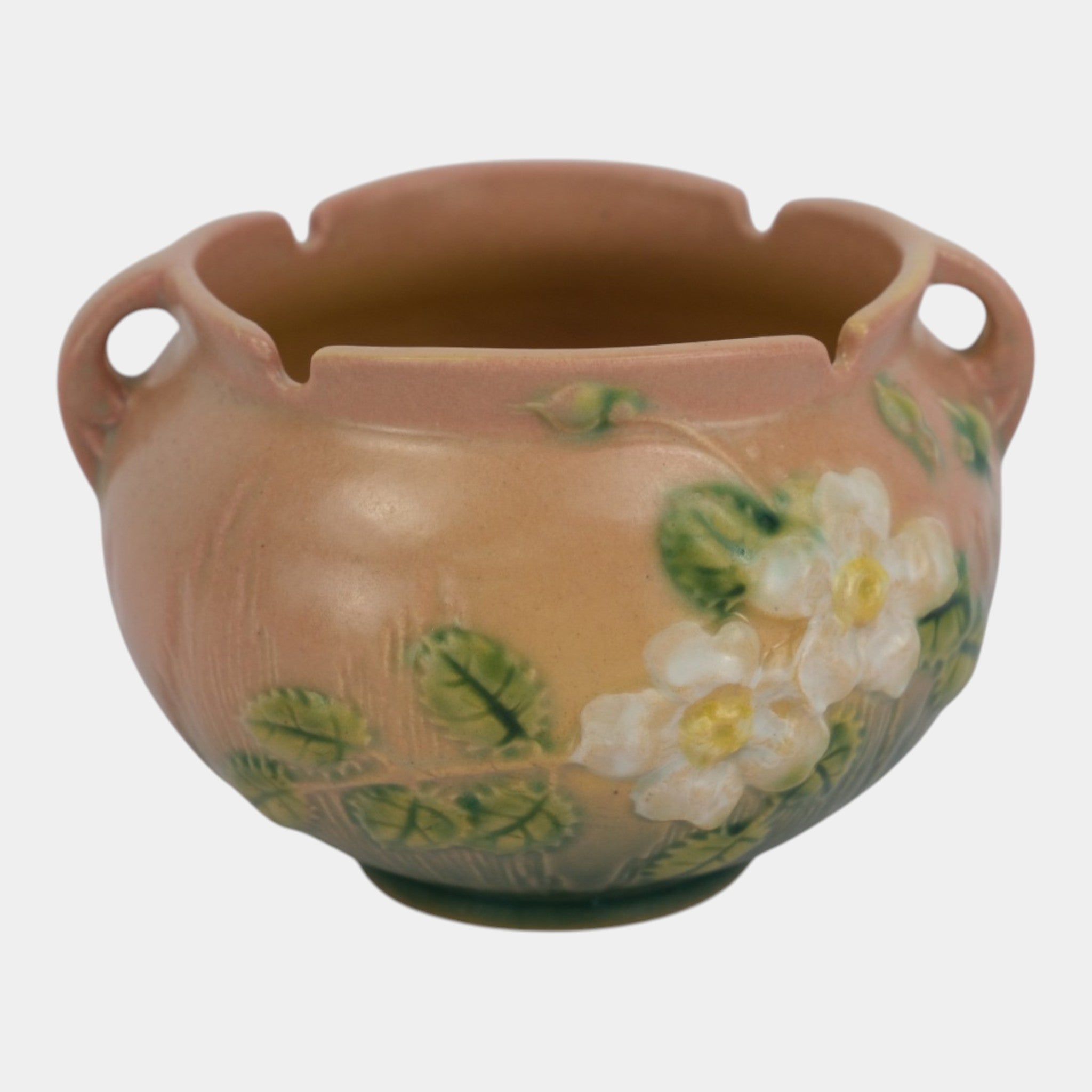 Roseville White Rose Pink 1940 Vintage Art Pottery Jardiniere