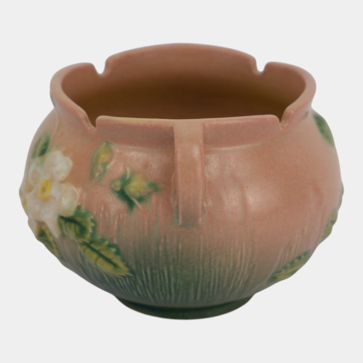 Roseville White Rose Pink 1940 Vintage Art Pottery Jardiniere Planter 653-4