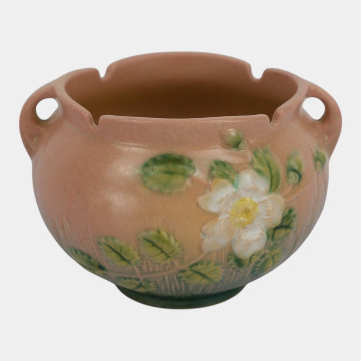 Roseville White Rose Pink 1940 Vintage Art Pottery Jardiniere Planter 653-4