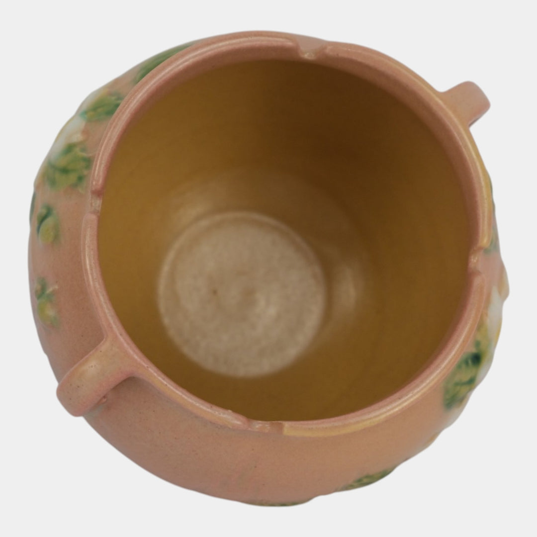 Roseville White Rose Pink 1940 Vintage Art Pottery Jardiniere Planter 653-4