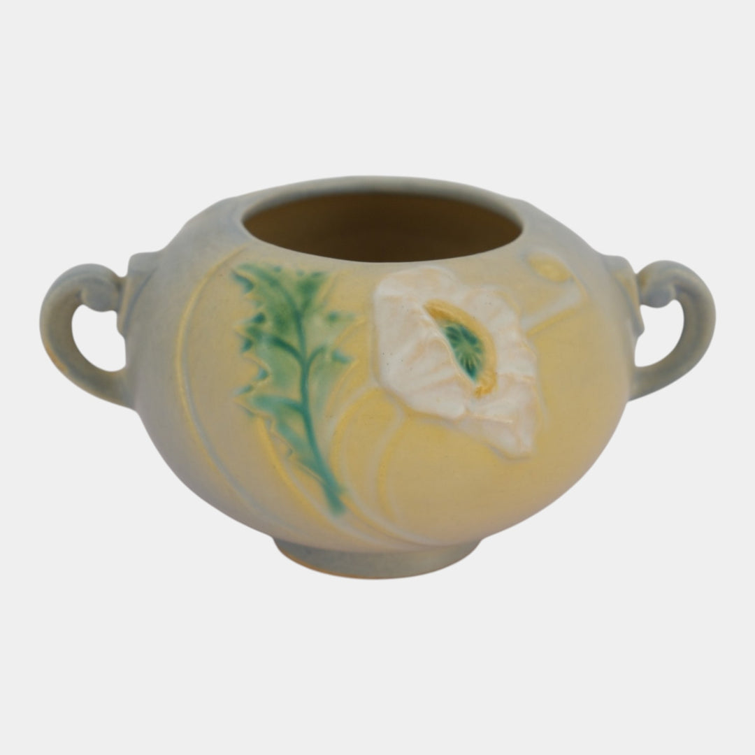 Roseville Poppy Blue 1938 Vintage Art Deco Pottery Ceramic Bowl Vase 334-4