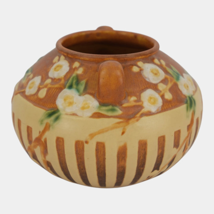 Roseville Cherry Blossom Brown 1933 Vintage Art Deco Pottery Ceramic Vase 621-6