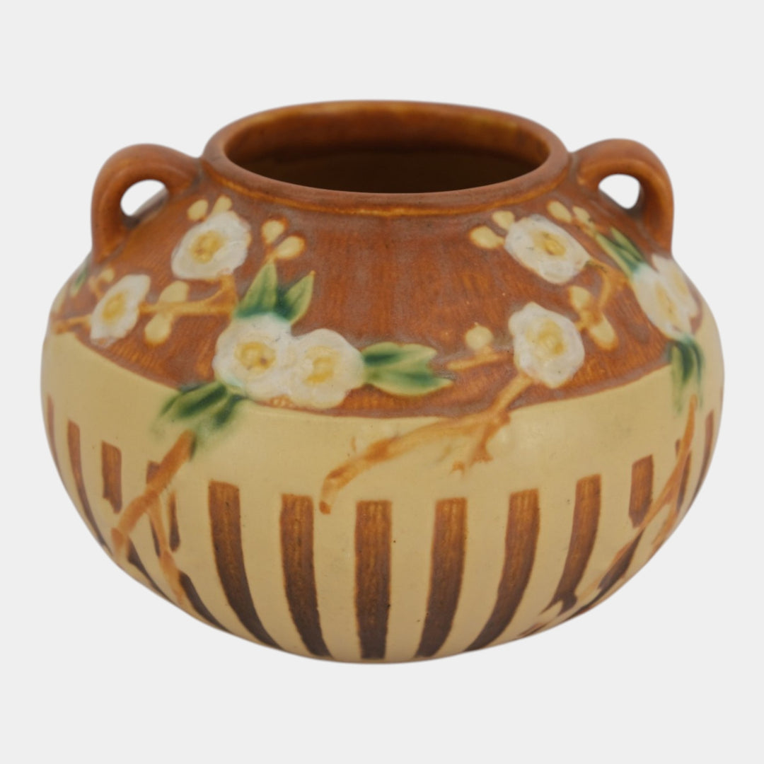Roseville Cherry Blossom Brown 1933 Vintage Art Deco Pottery Ceramic Vase 621-6