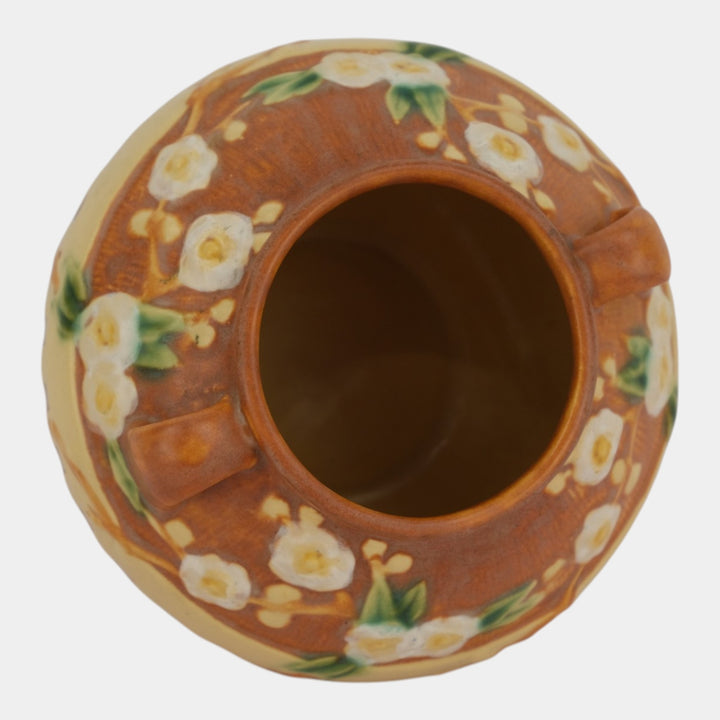 Roseville Cherry Blossom Brown 1933 Vintage Art Deco Pottery Ceramic Vase 621-6