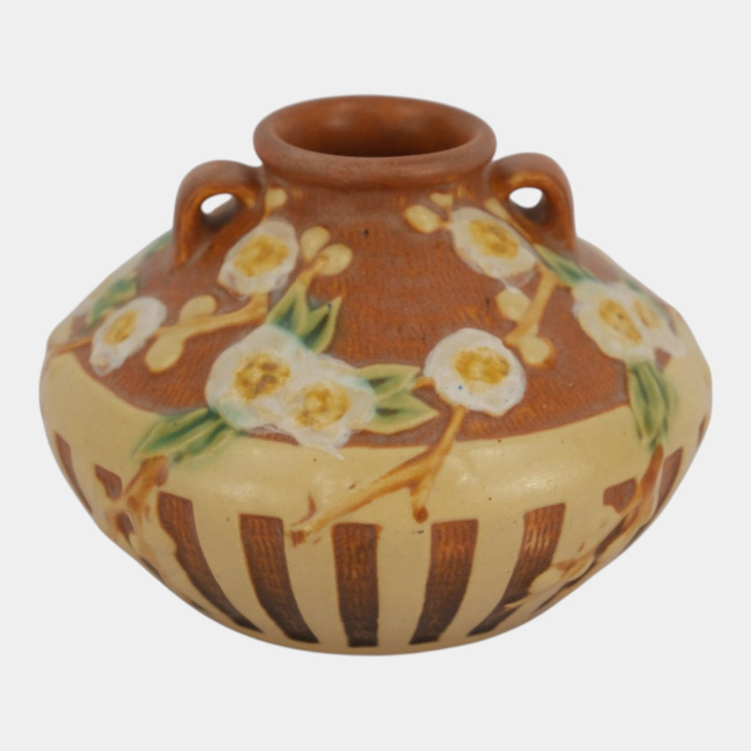 Roseville Cherry Blossom Brown 1933 Vintage Art Deco Pottery Ceramic Vase 617-3