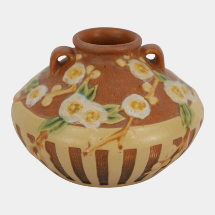 Roseville Cherry Blossom Brown 1933 Vintage Art Deco Pottery Ceramic Vase 617-3