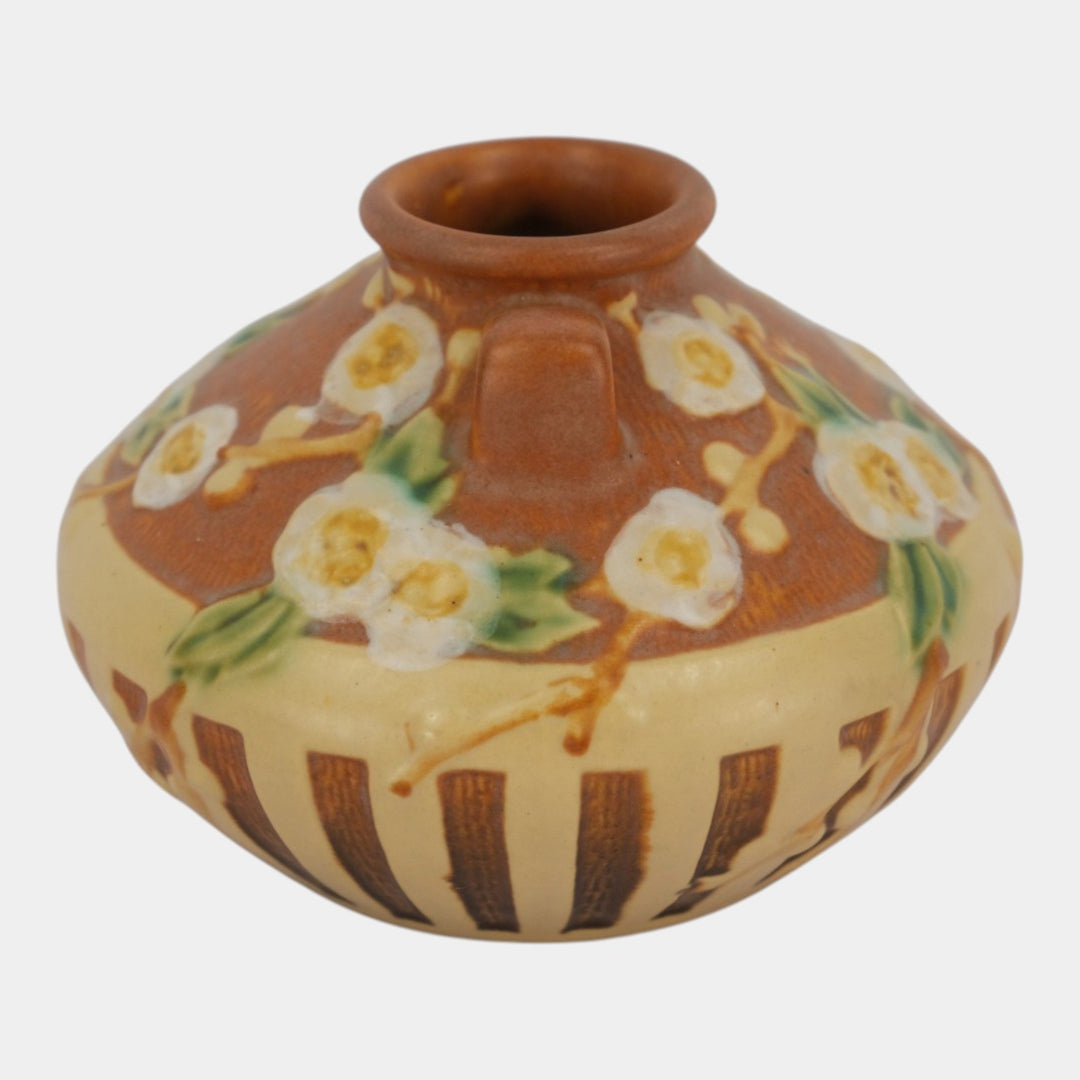 Roseville Cherry Blossom Brown 1933 Vintage Art Deco Pottery Ceramic Vase 617-3