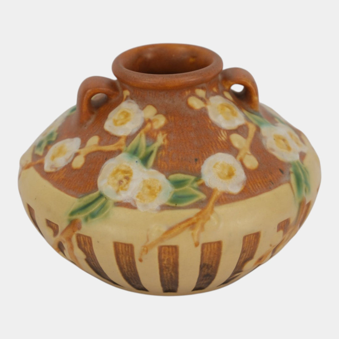 Roseville Cherry Blossom Brown 1933 Vintage Art Deco Pottery Ceramic Vase 617-3