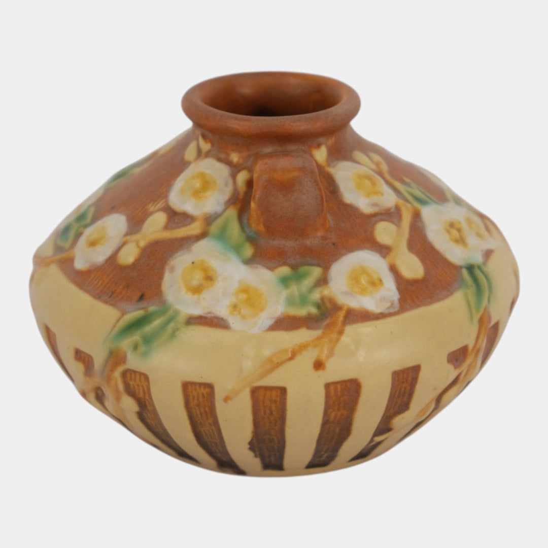 Roseville Cherry Blossom Brown 1933 Vintage Art Deco Pottery Ceramic Vase 617-3