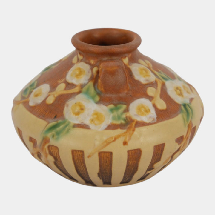 Roseville Cherry Blossom Brown 1933 Vintage Art Deco Pottery Ceramic Vase 617-3