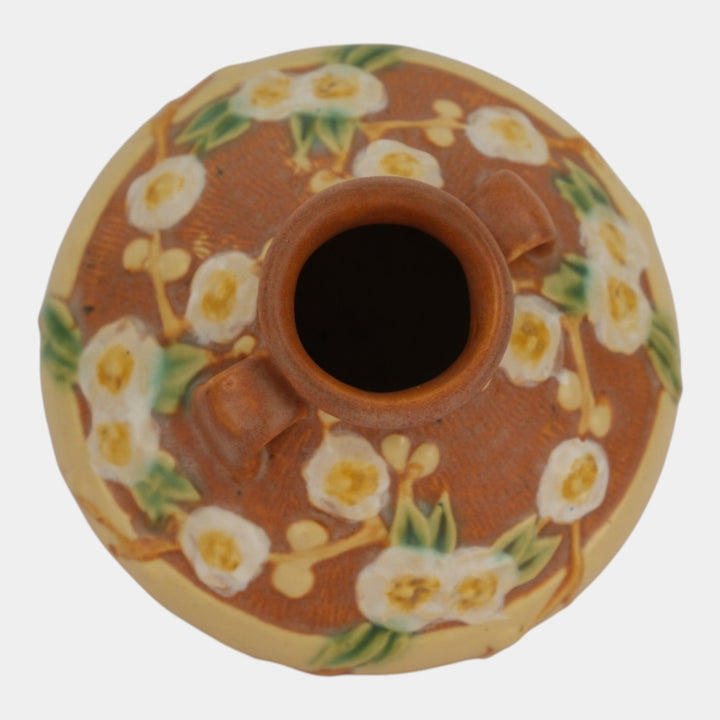 Roseville Cherry Blossom Brown 1933 Vintage Art Deco Pottery Ceramic Vase 617-3