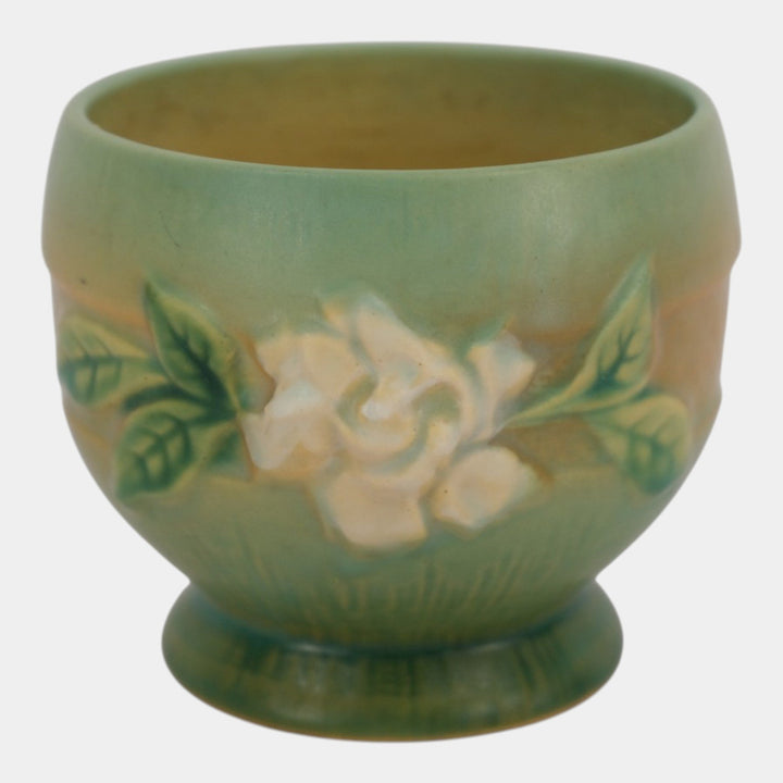 Roseville Gardenia Green 1950 Mid Century Modern Pottery Ceramic Rose Bowl 657-3