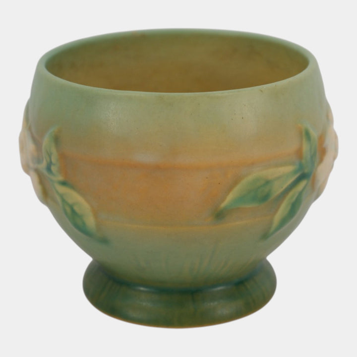 Roseville Gardenia Green 1950 Mid Century Modern Pottery Ceramic Rose Bowl 657-3