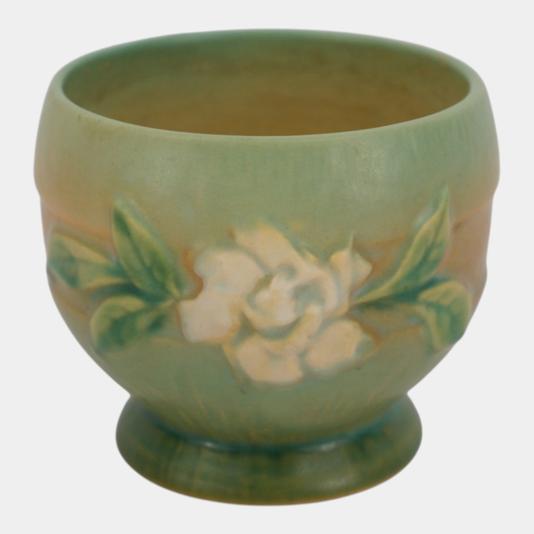 Roseville Gardenia Green 1950 Mid Century Modern Pottery Ceramic Rose Bowl 657-3