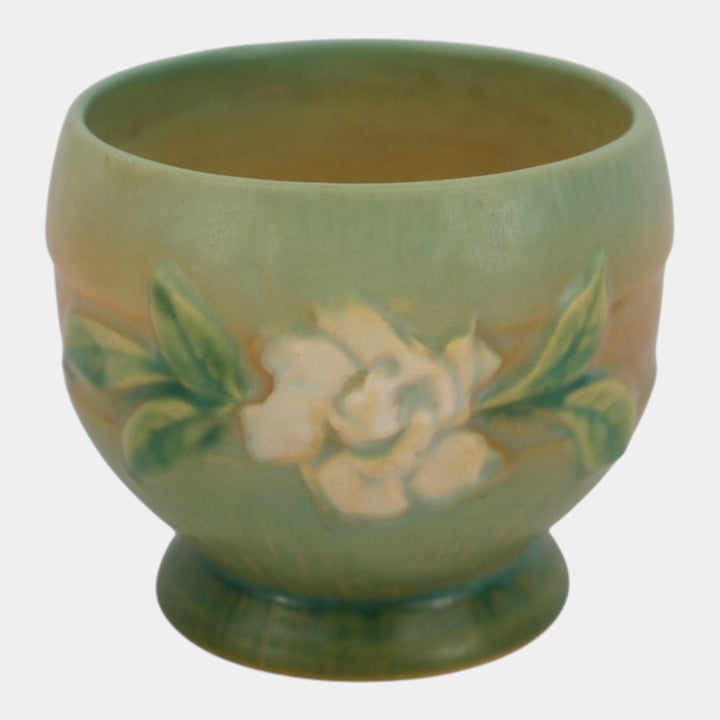Roseville Gardenia Green 1950 Mid Century Modern Pottery Ceramic Rose Bowl 657-3