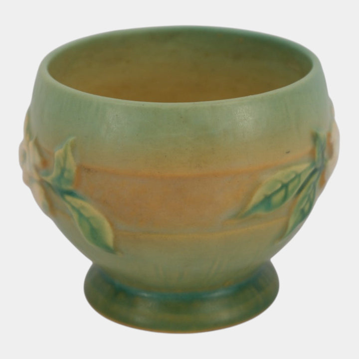 Roseville Gardenia Green 1950 Mid Century Modern Pottery Ceramic Rose Bowl 657-3