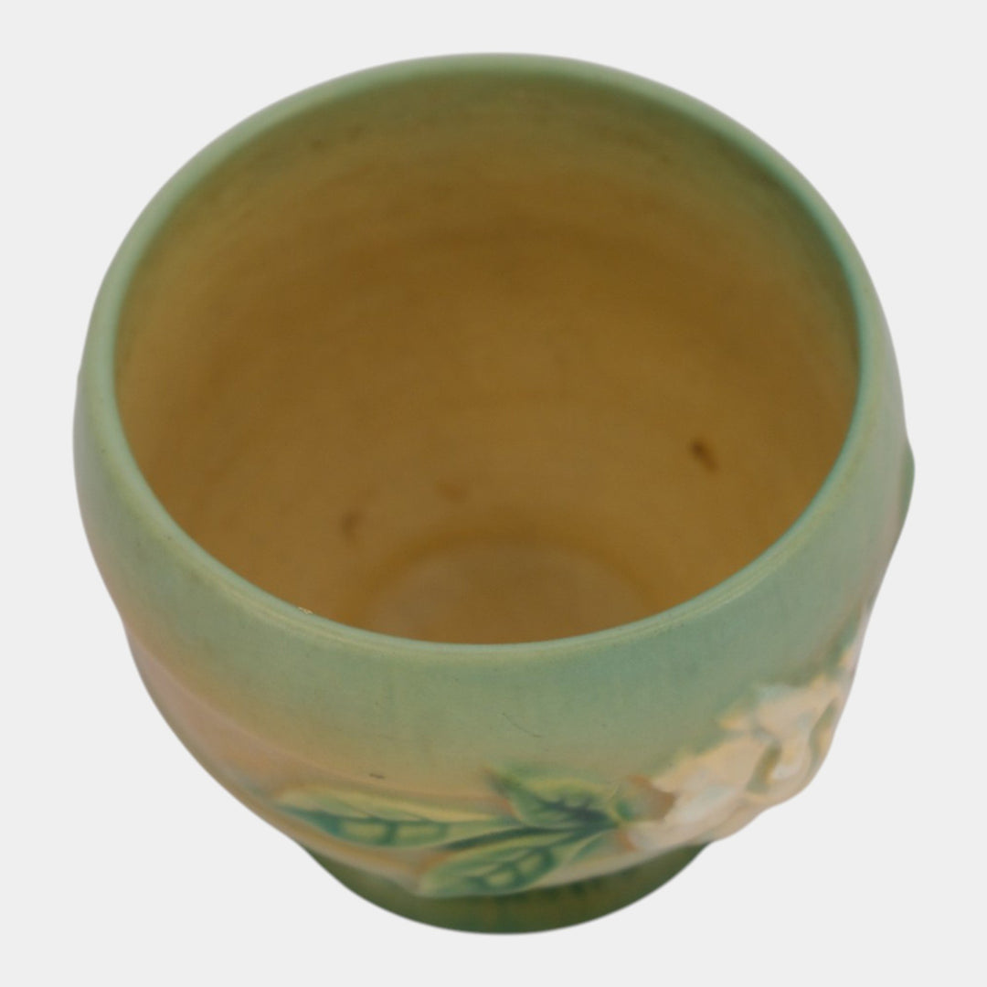 Roseville Gardenia Green 1950 Mid Century Modern Pottery Ceramic Rose Bowl 657-3