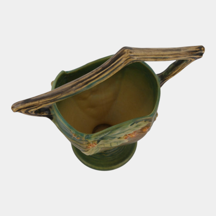 Roseville Bushberry Green 1941 Vintage Art Pottery Ceramic Basket 370-8