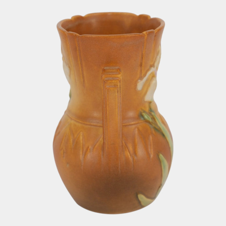 Roseville Iris Brown 1939 Vintage Art Deco Pottery Floral Ceramic Vase 917-6