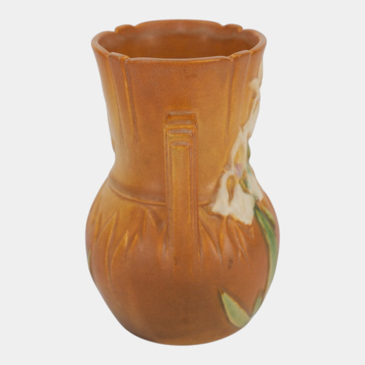 Roseville Iris Brown 1939 Vintage Art Deco Pottery Floral Ceramic Vase 917-6