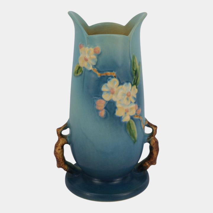 Roseville Apple Blossom Blue 1949 Mid Century Modern Art Pottery Vase 389-10