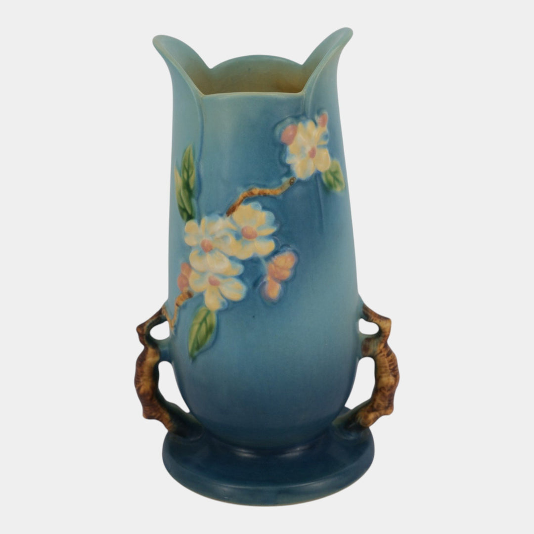 Roseville Apple Blossom Blue 1949 Mid Century Modern Art Pottery Vase 389-10