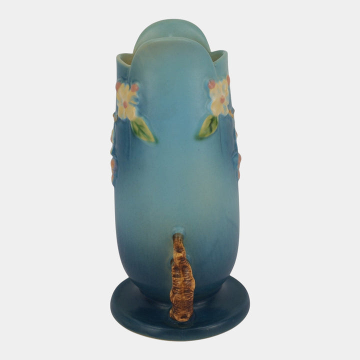 Roseville Apple Blossom Blue 1949 Mid Century Modern Art Pottery Vase 389-10