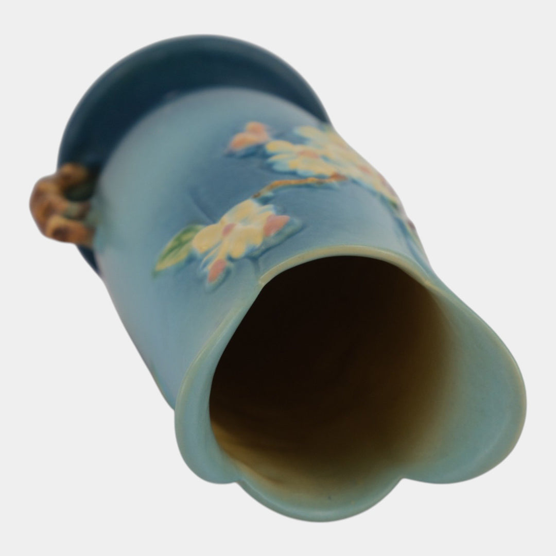 Roseville Apple Blossom Blue 1949 Mid Century Modern Art Pottery Vase 389-10