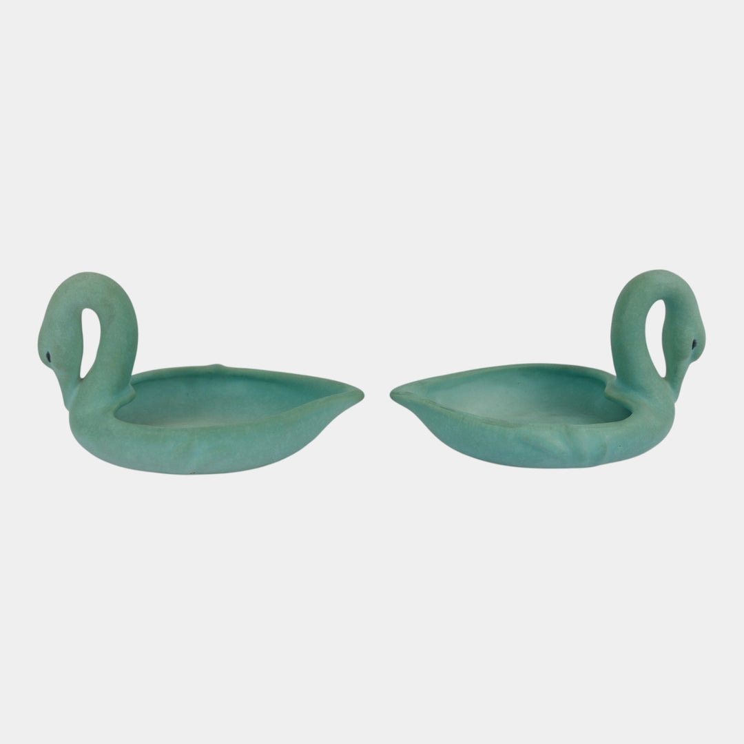 Weller Patricia 1930s Vintage Art Pottery Matte Green Swan Ceramic Trays