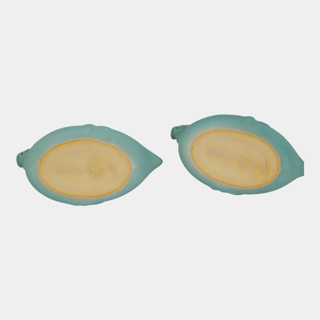 Weller Patricia 1930s Vintage Art Pottery Matte Green Swan Ceramic Trays