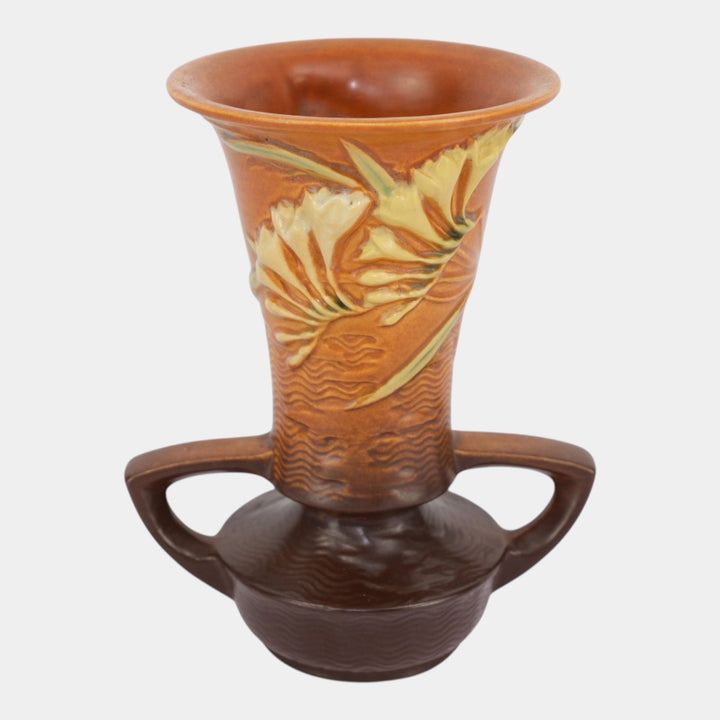 Roseville Freesia Brown 1945 Vintage Mid Century Modern Ceramic Vase 124-9