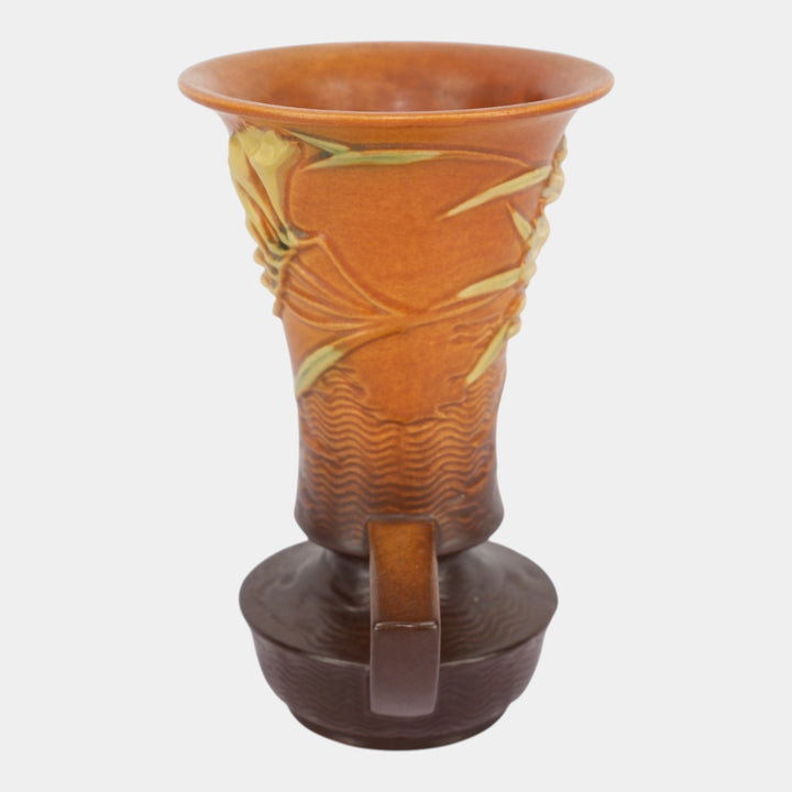 Roseville Freesia Brown 1945 Vintage Mid Century Modern Ceramic Vase 124-9