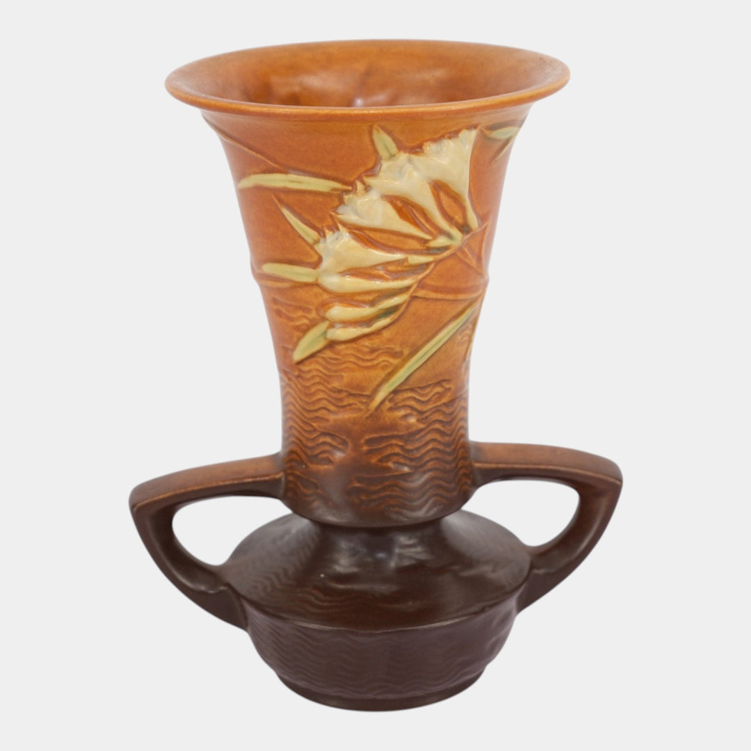 Roseville Freesia Brown 1945 Vintage Mid Century Modern Ceramic Vase 124-9