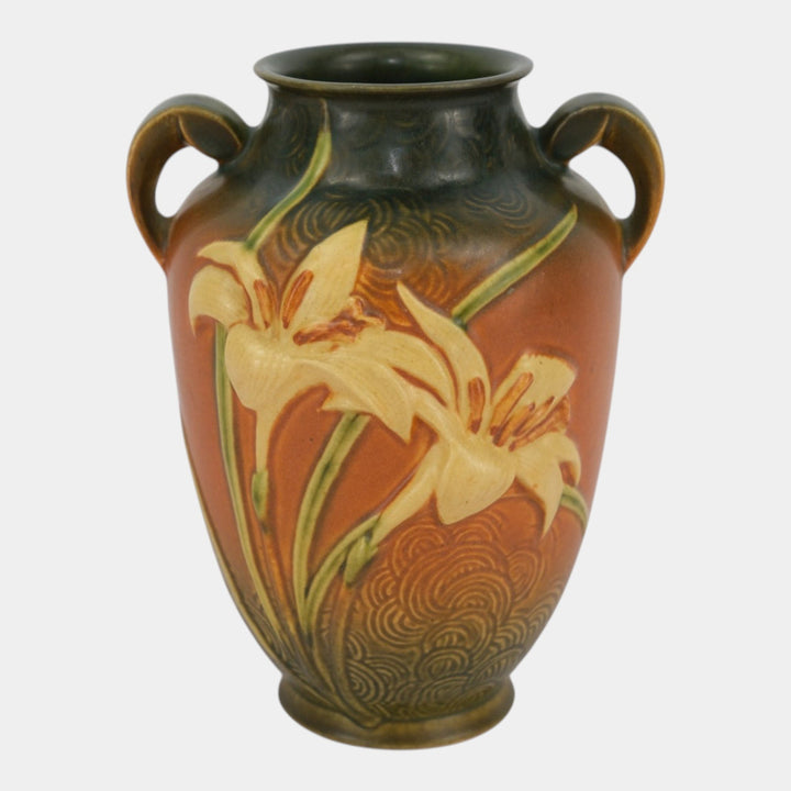 Roseville Zephyr Lily Brown 1946 Mid Century Modern Pottery Ceramic Vase 134-8